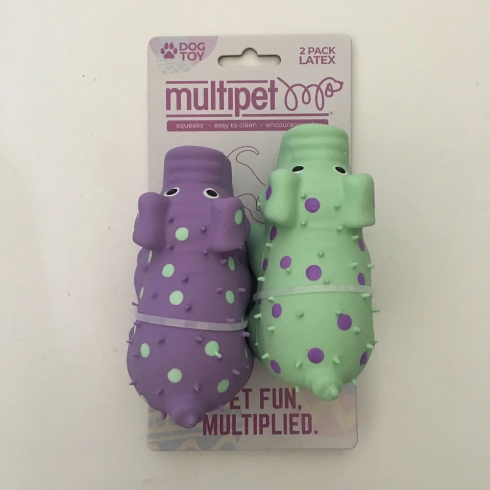 Dog Toy Mini Globlets 2 Latex Squeakers Purple Green Polka Dot NEW | Multipet